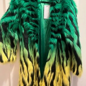 Akira Green and Yellow Faux Fur Coat